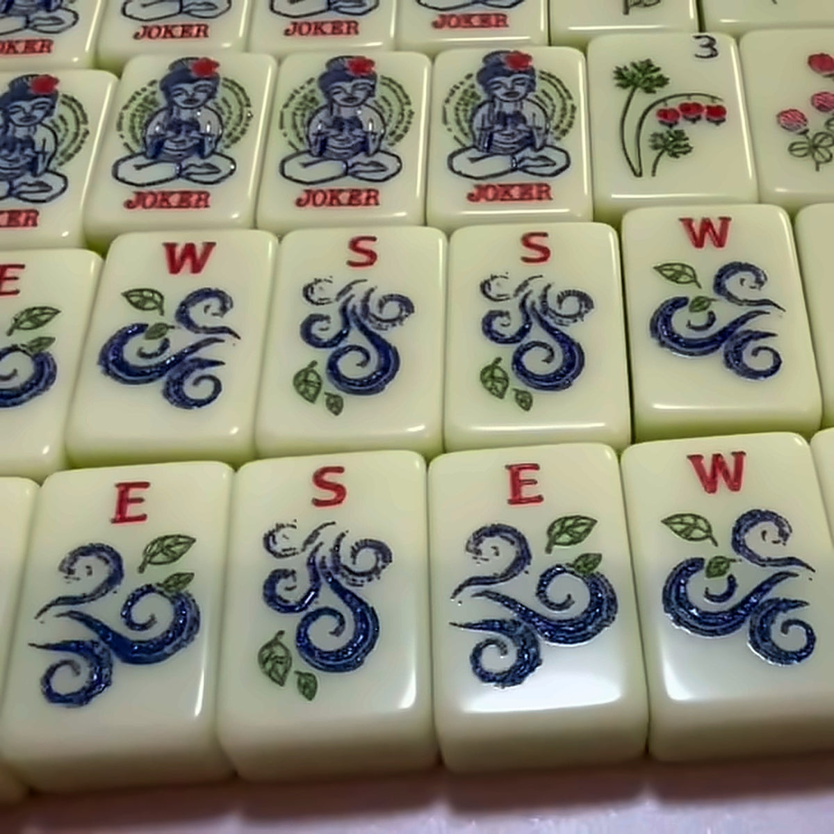 Florence Mint mahjong wind tiles with joker and flower tiles
