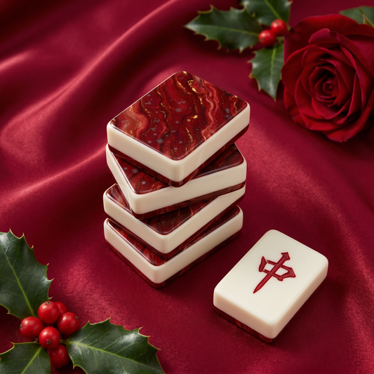 Crimson Gold Marble Mahjong Tile Set