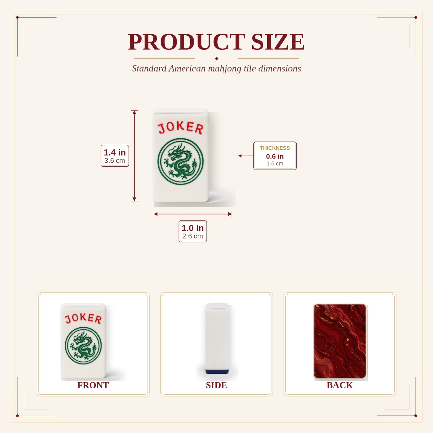 Crimson Gold Marble Mahjong Tile Set