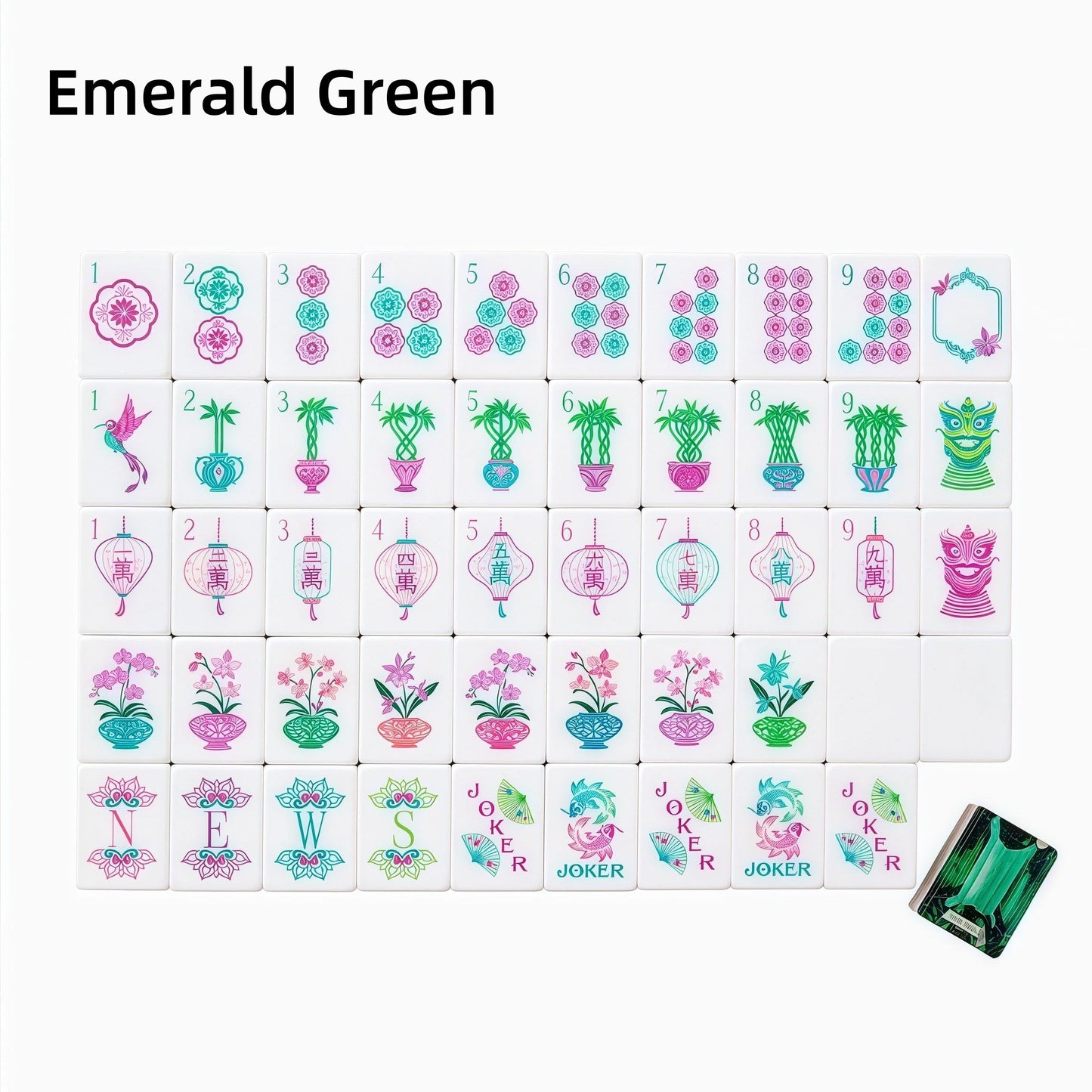 Emerald Jewel emerald green acrylic American mahjong tile set additional product view