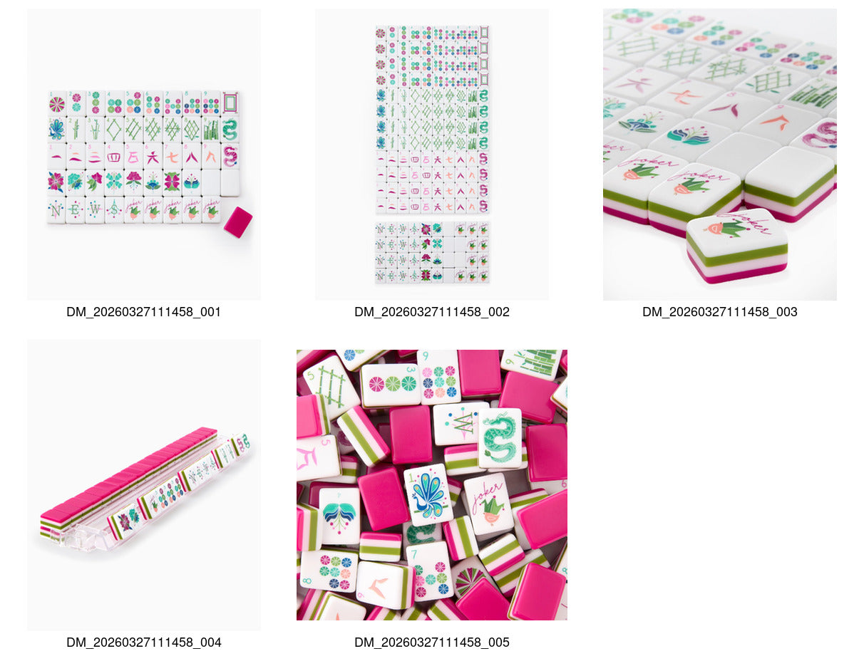 Fuchsia Bloom rose red acrylic American mahjong tile set complete product overview