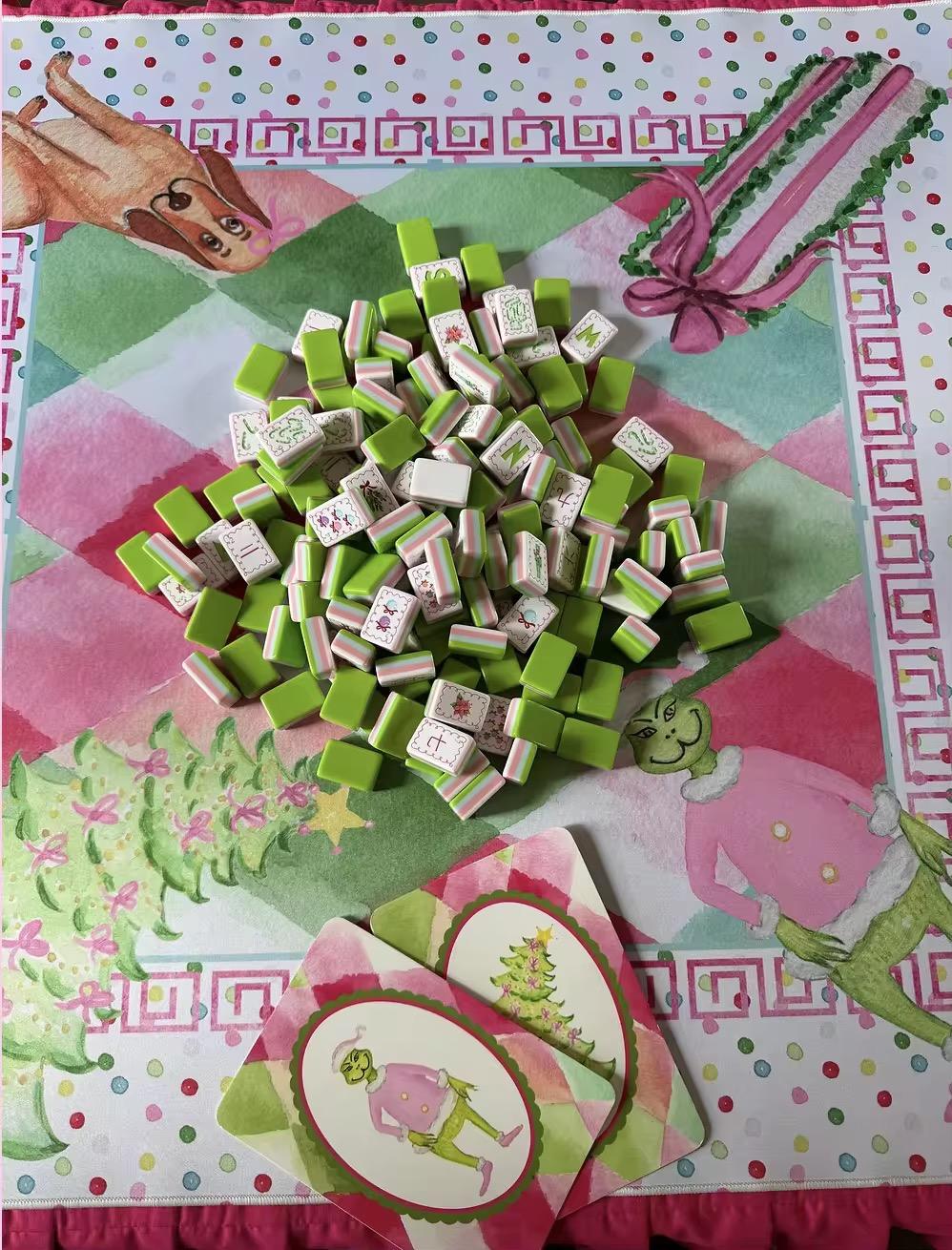 Evergreen Merriment acrylic American mahjong alternate angle tile arrangement — evergreen color story, Mahjong Loft