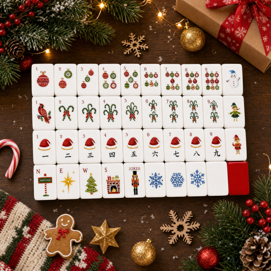Toy Soldier Parade acrylic American mahjong festive grid on wood with decor — parade motif face detail, Mahjong Loft