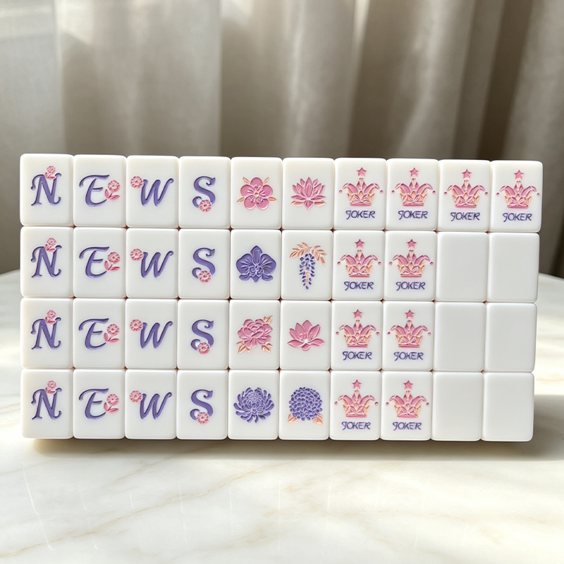 Iceflower Shell acrylic American mahjong winds flowers and jokers detail grid — lavender pink face artwork, Mahjong Loft