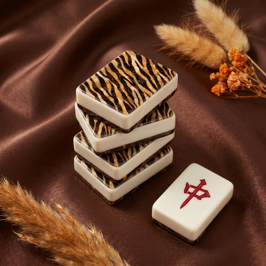 Tiger's Eye Marble Mahjong Tile Set | 166 Piece American Mahjong with Cream Leather Case