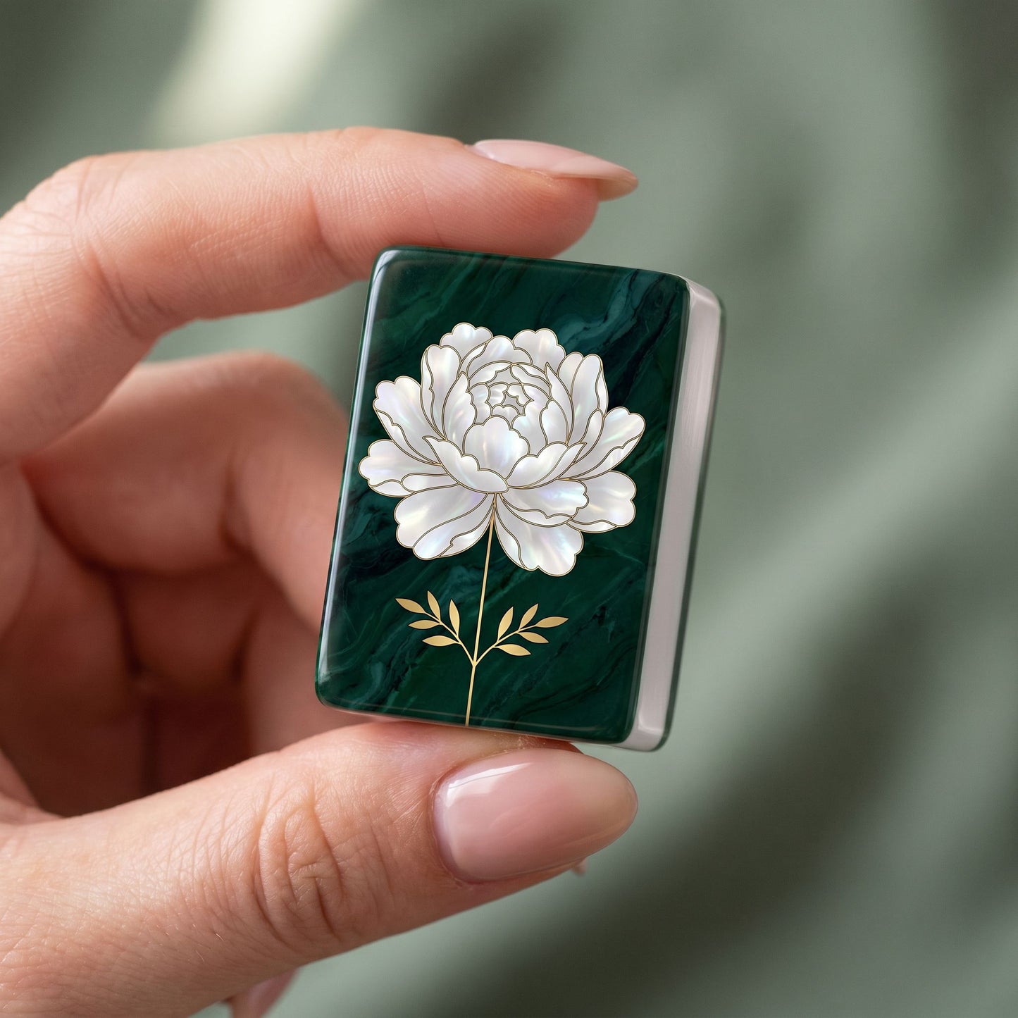Pearl Peony Mahjong Tile Set | 166 Piece American Mahjong Emerald Heirloom Gift