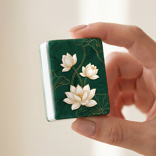 White Lotus Emerald Mahjong Tile Set | 166 Piece Zen Chinoiserie Mahjong