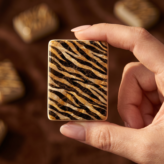 Tiger's Eye Marble Mahjong Tile Set | 166 Piece American Mahjong with Cream Leather Case
