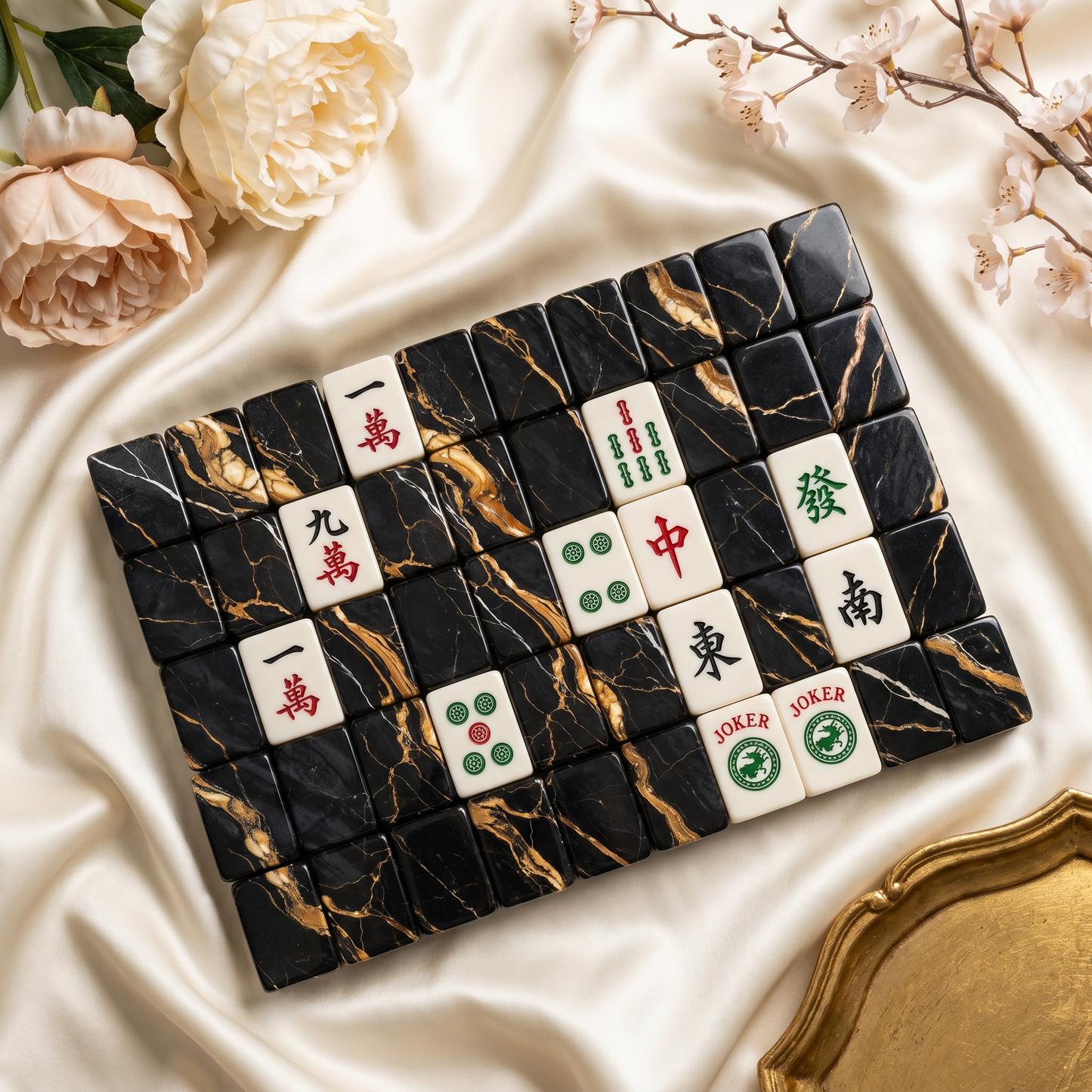 Black Gold Portoro Marble Mahjong Tile Set | 166 Piece Executive American Mahjong