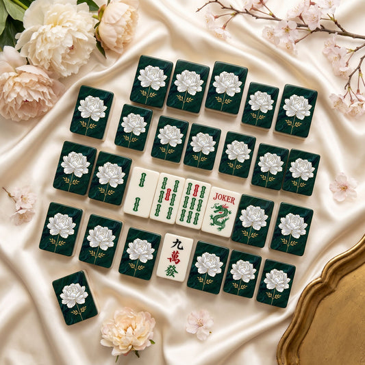 Pearl Peony Mahjong Tile Set | 166 Piece American Mahjong Emerald Heirloom Gift