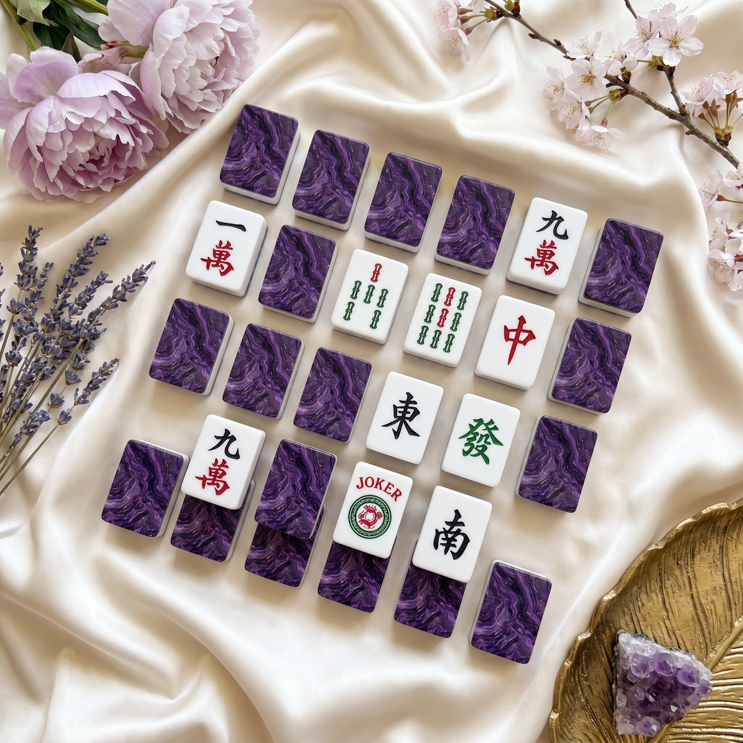 Amethyst Celestial Mahjong Tile Set | 166 Piece Purple Crystal Astrology Mahjong