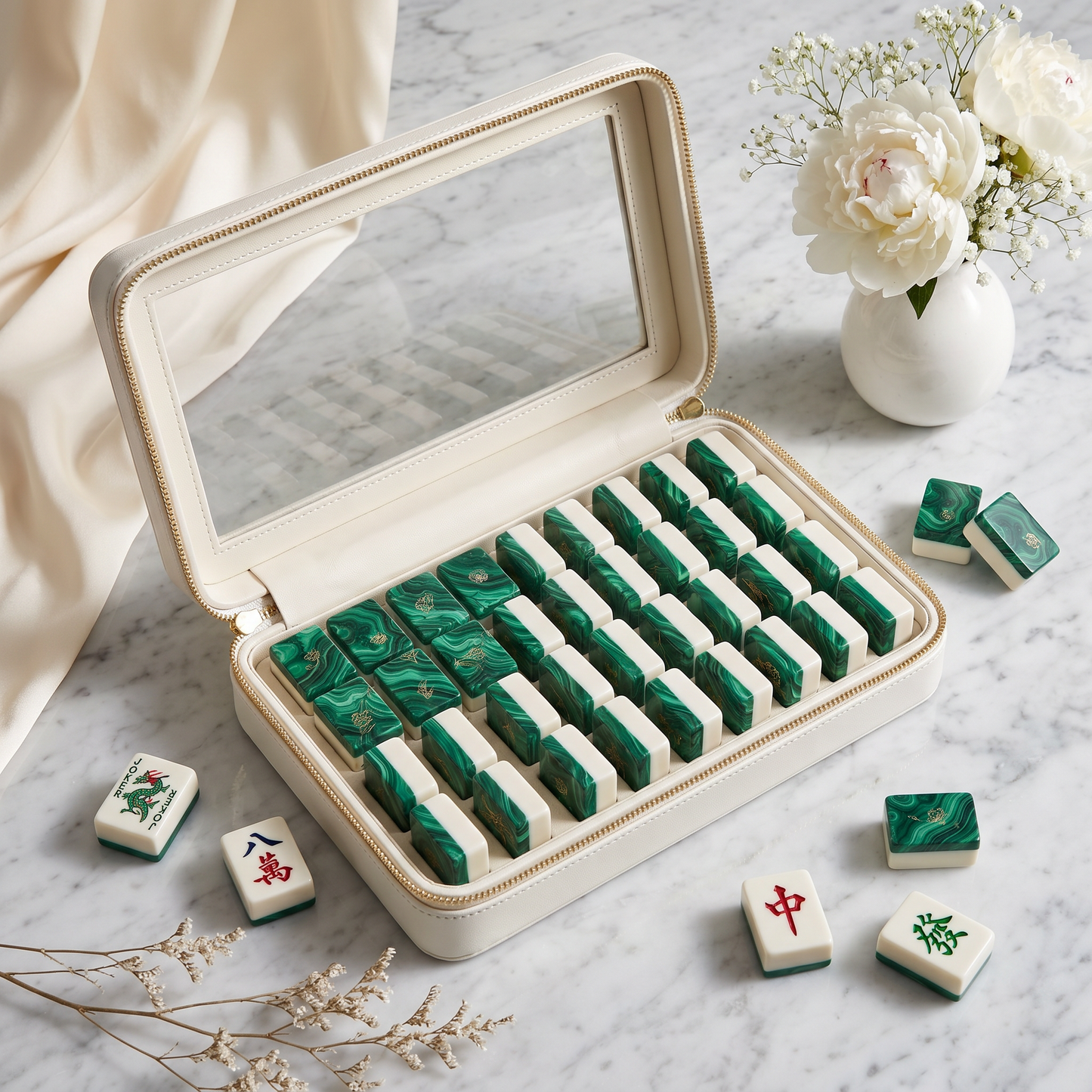 Malachite Marble Mahjong Tile Set