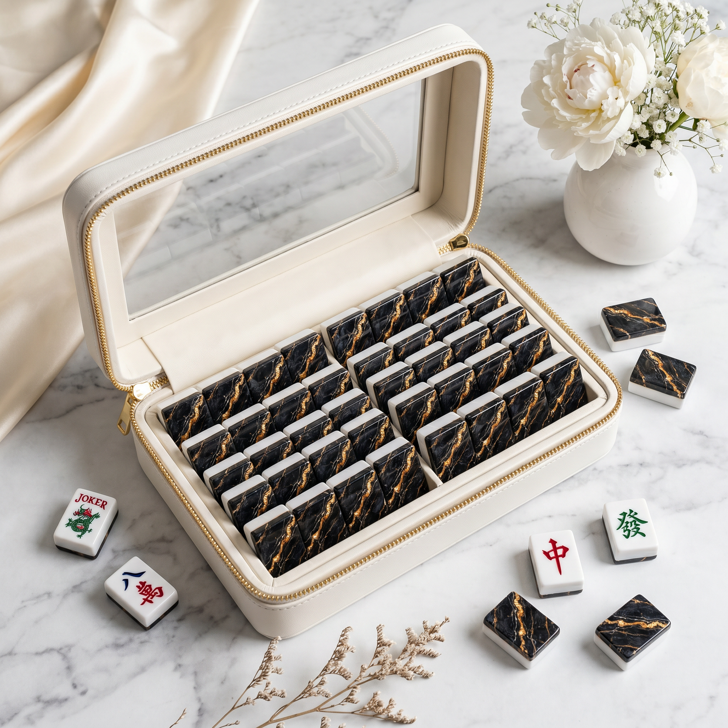 Black Gold Portoro Marble Mahjong Tile Set | 166 Piece Executive American Mahjong