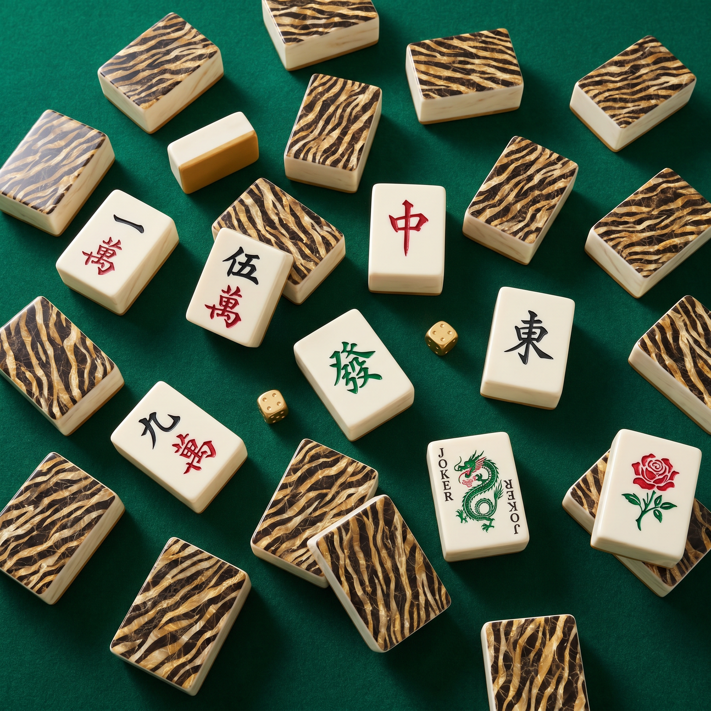 Tiger's Eye Marble Mahjong Tile Set | 166 Piece American Mahjong with Cream Leather Case