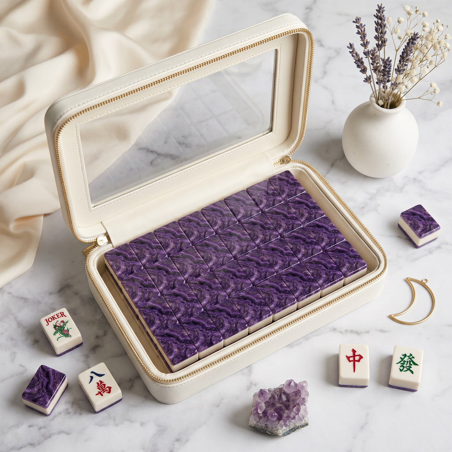 Amethyst Celestial Mahjong Tile Set | 166 Piece Purple Crystal Astrology Mahjong