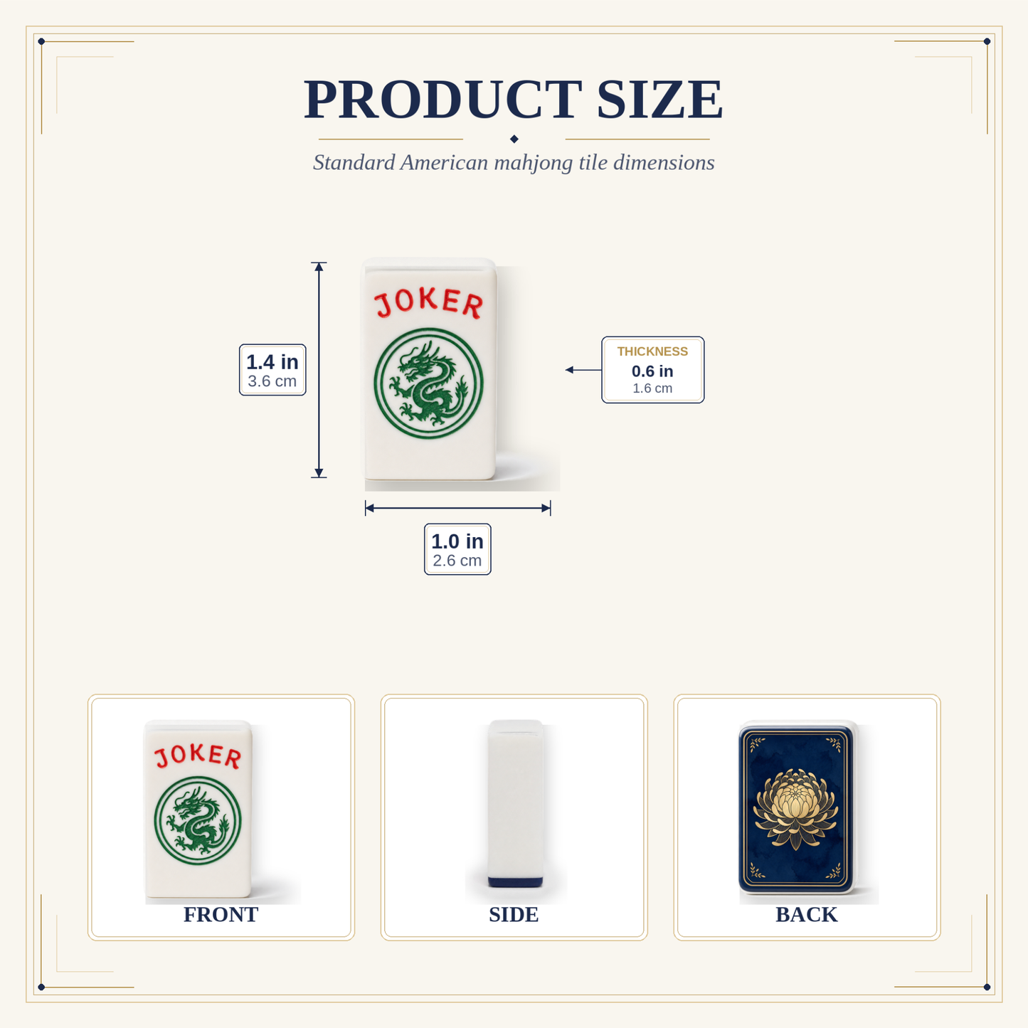 Gold Chrysanthemum American Mahjong Tile Set – 166 Tiles, Navy & Gold, with Display Case