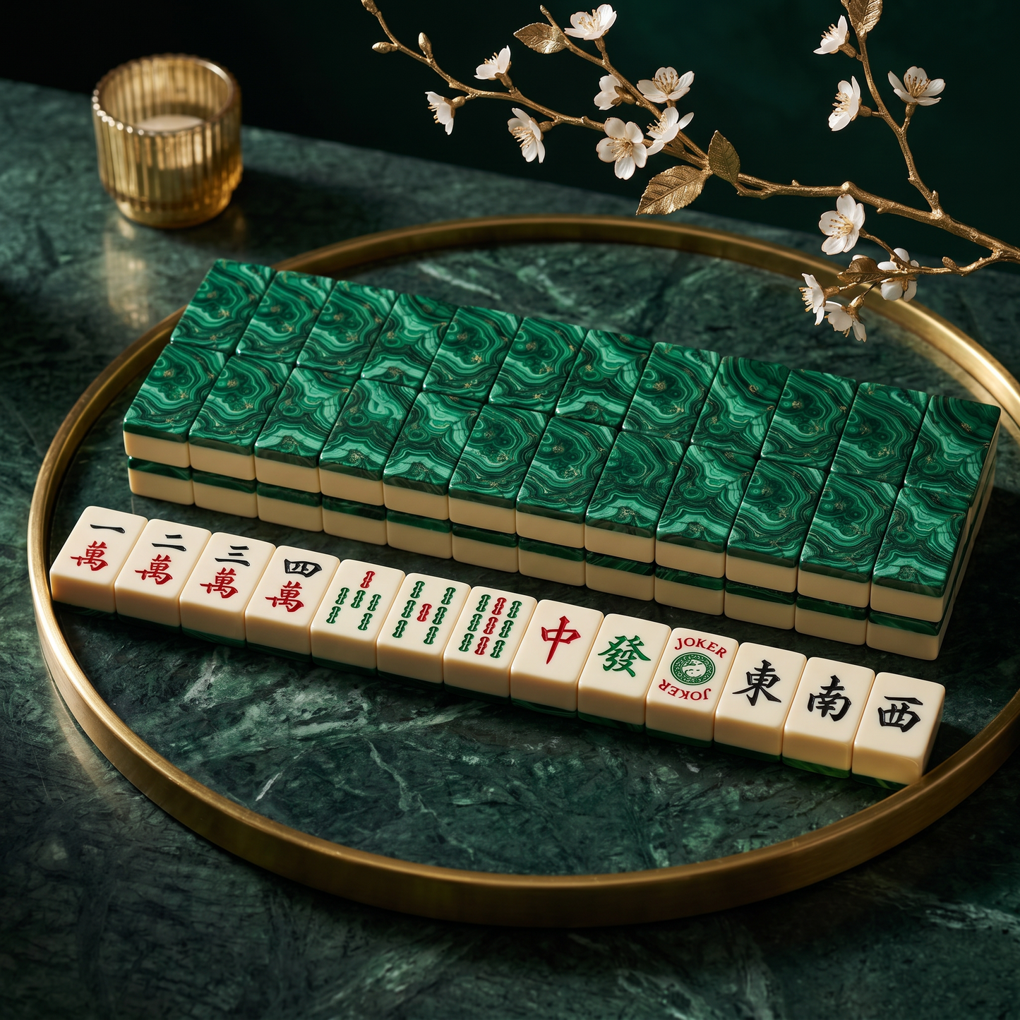 Malachite Marble Mahjong Tile Set