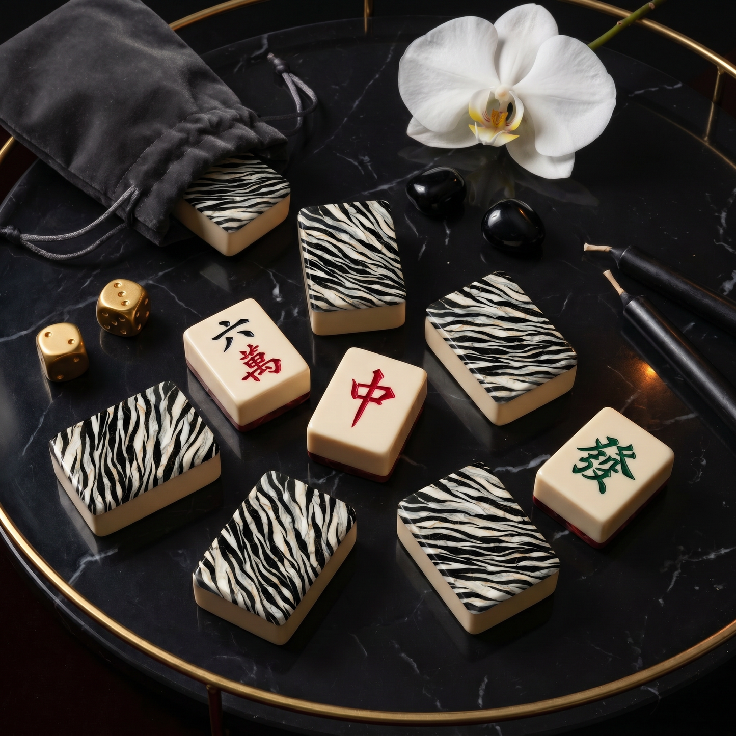 Panda Marble Mahjong Tile Set