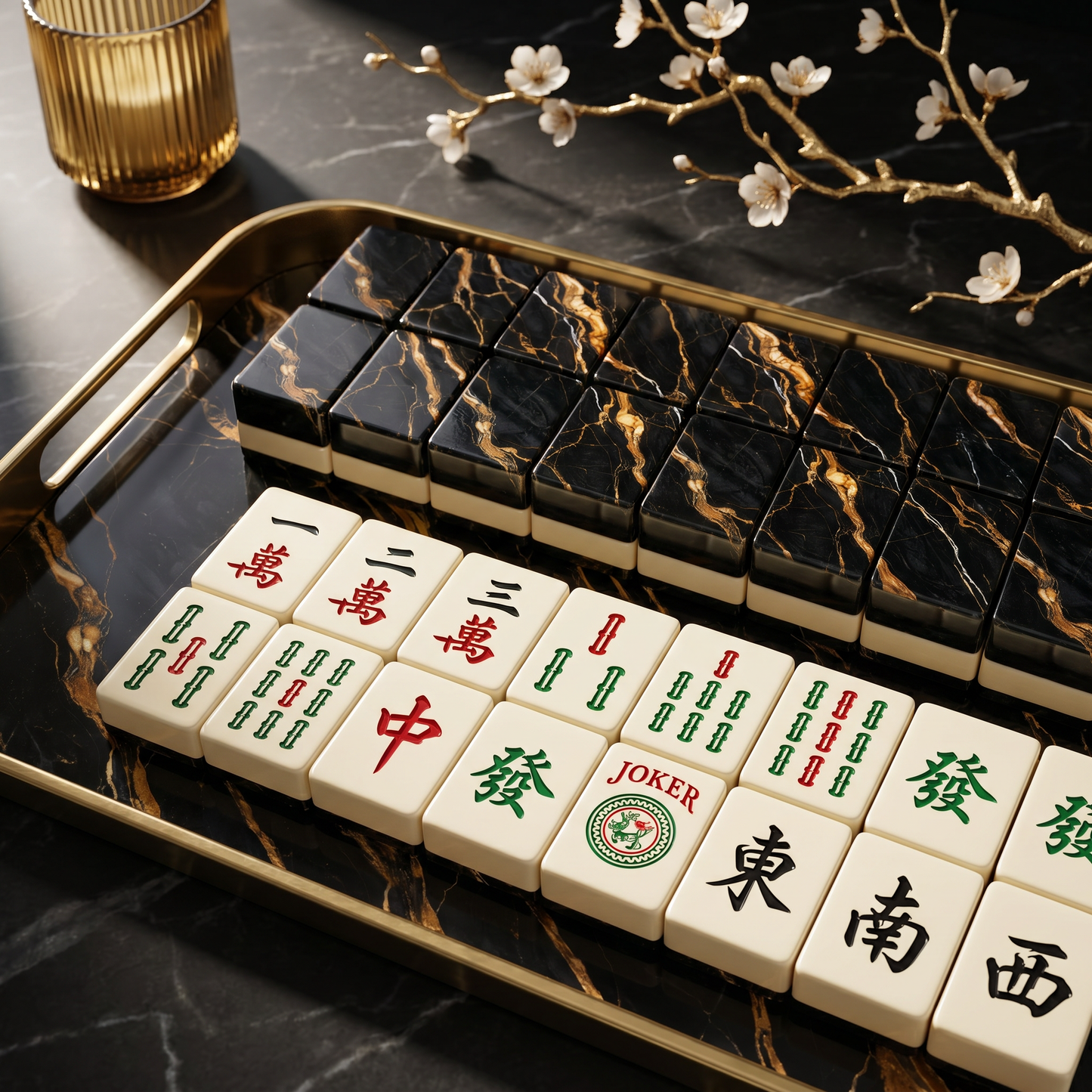 Black Gold Portoro Marble Mahjong Tile Set | 166 Piece Executive American Mahjong