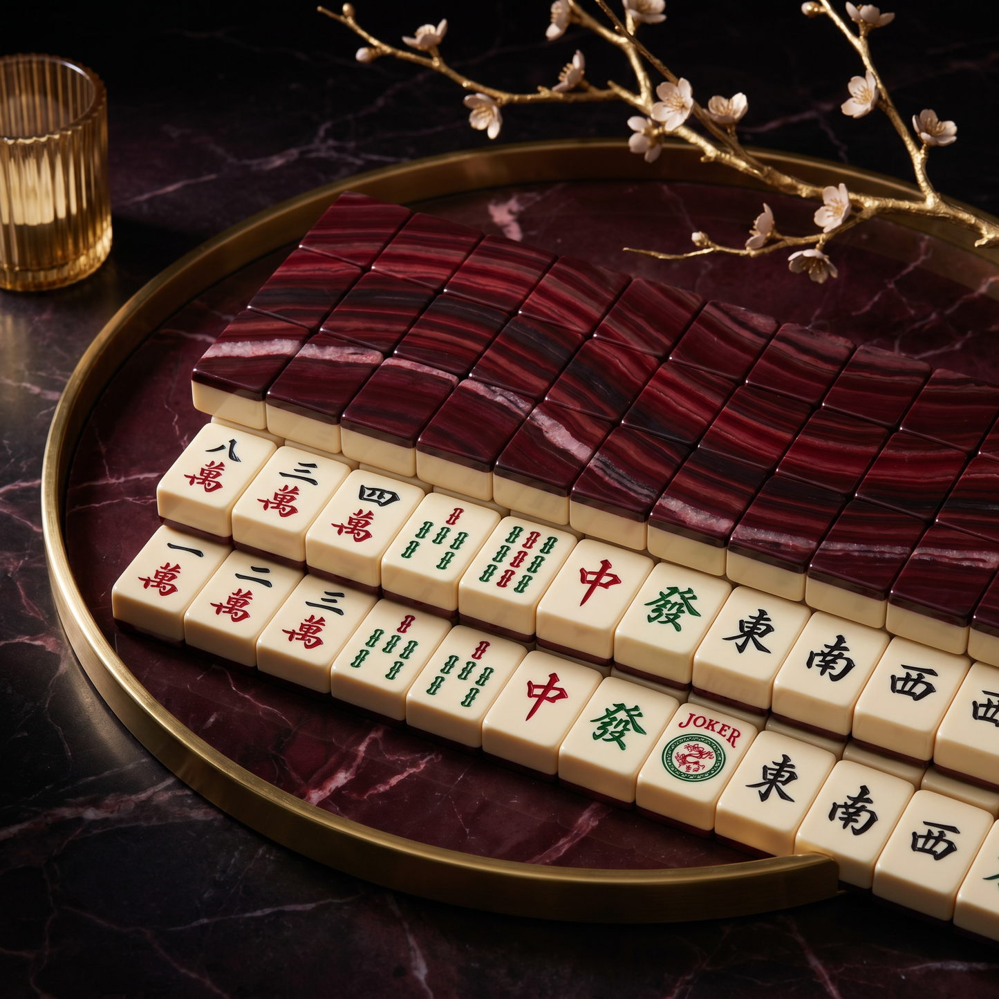 Burgundy Wine Marble Mahjong Tile Set | 166 Piece Romantic Valentine's Gift