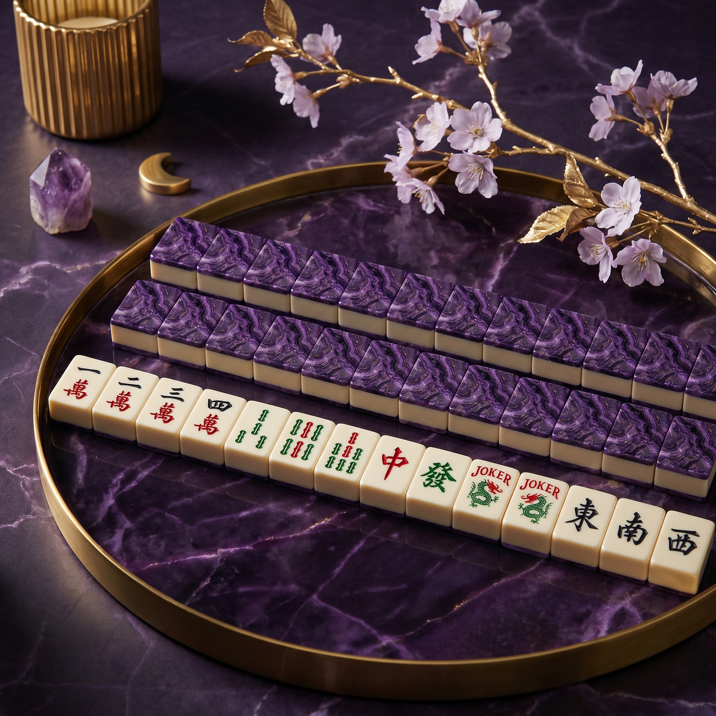 Amethyst Celestial Mahjong Tile Set | 166 Piece Purple Crystal Astrology Mahjong