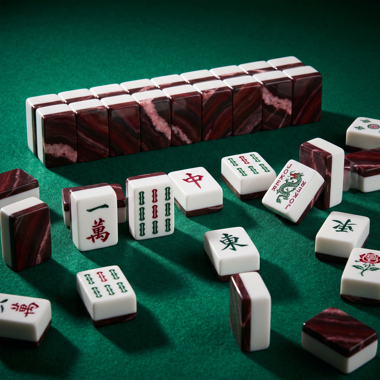 Burgundy Wine Marble Mahjong Tile Set | 166 Piece Romantic Valentine's Gift