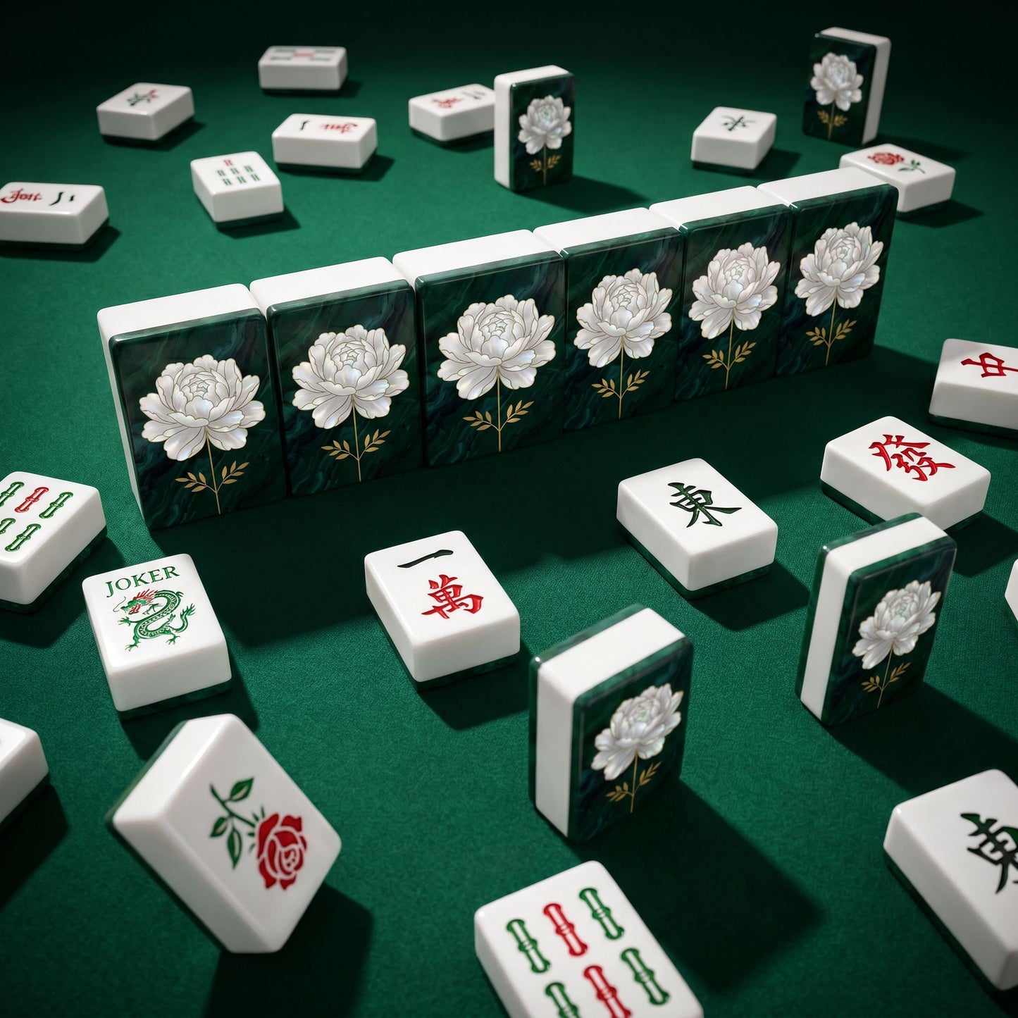 Pearl Peony Mahjong Tile Set | 166 Piece American Mahjong Emerald Heirloom Gift