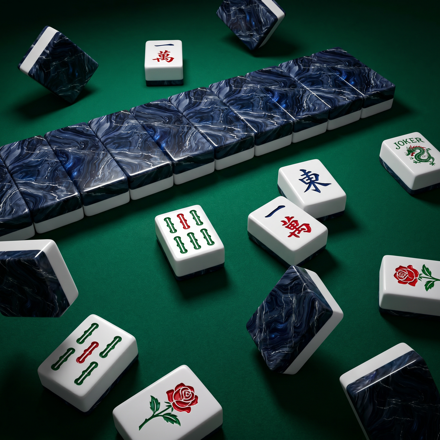Midnight Sapphire Mahjong Tile Set | 166 Piece Navy Marble September Birthstone Gift
