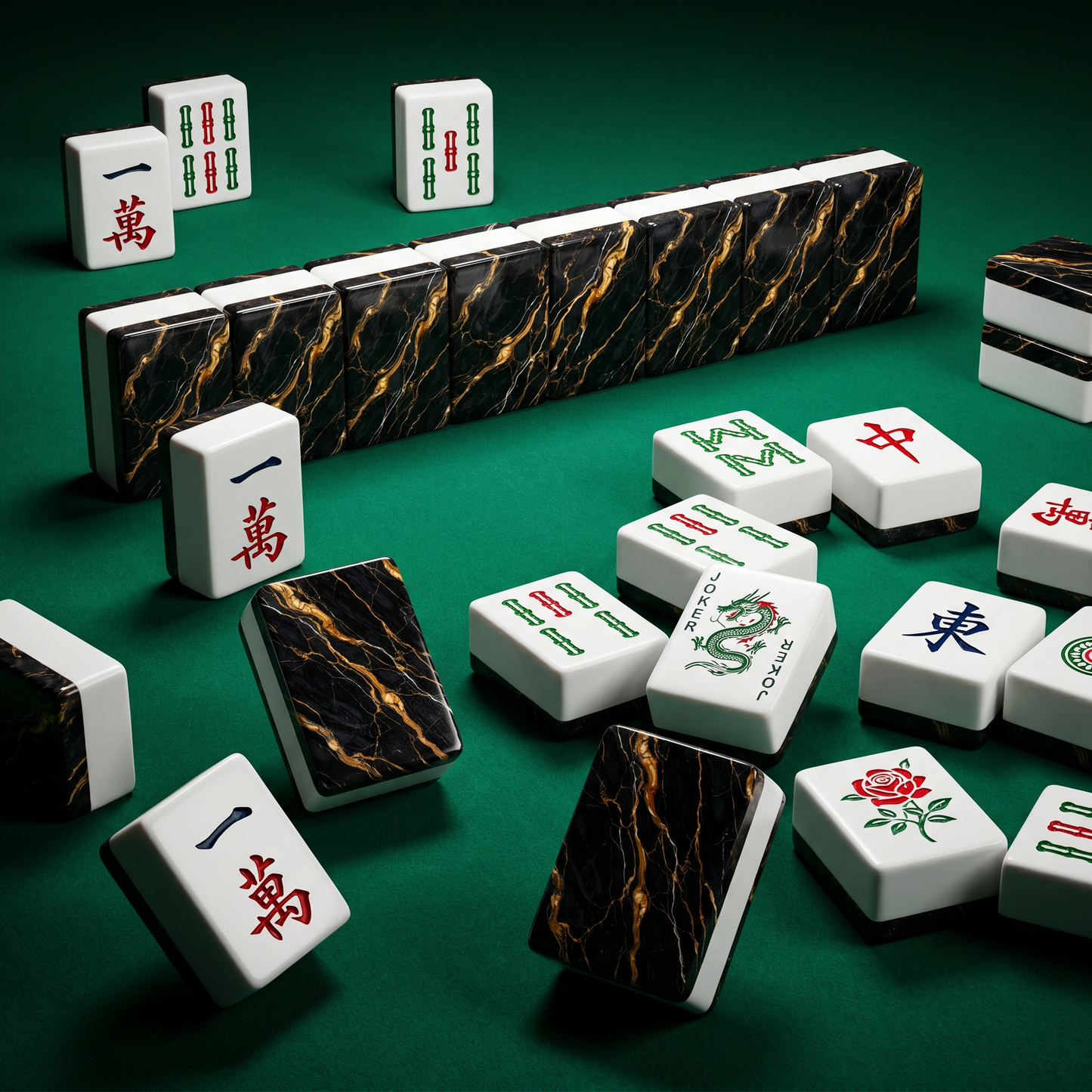 Black Gold Portoro Marble Mahjong Tile Set | 166 Piece Executive American Mahjong