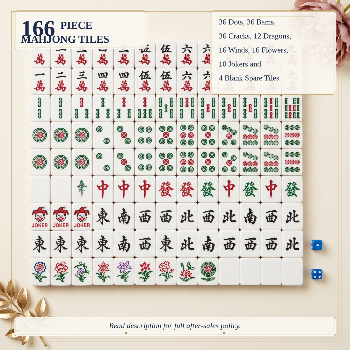 Sapphire Blossom Mahjong Tile Set | 166 Piece Navy Cherry Blossom Bridal Mahjong