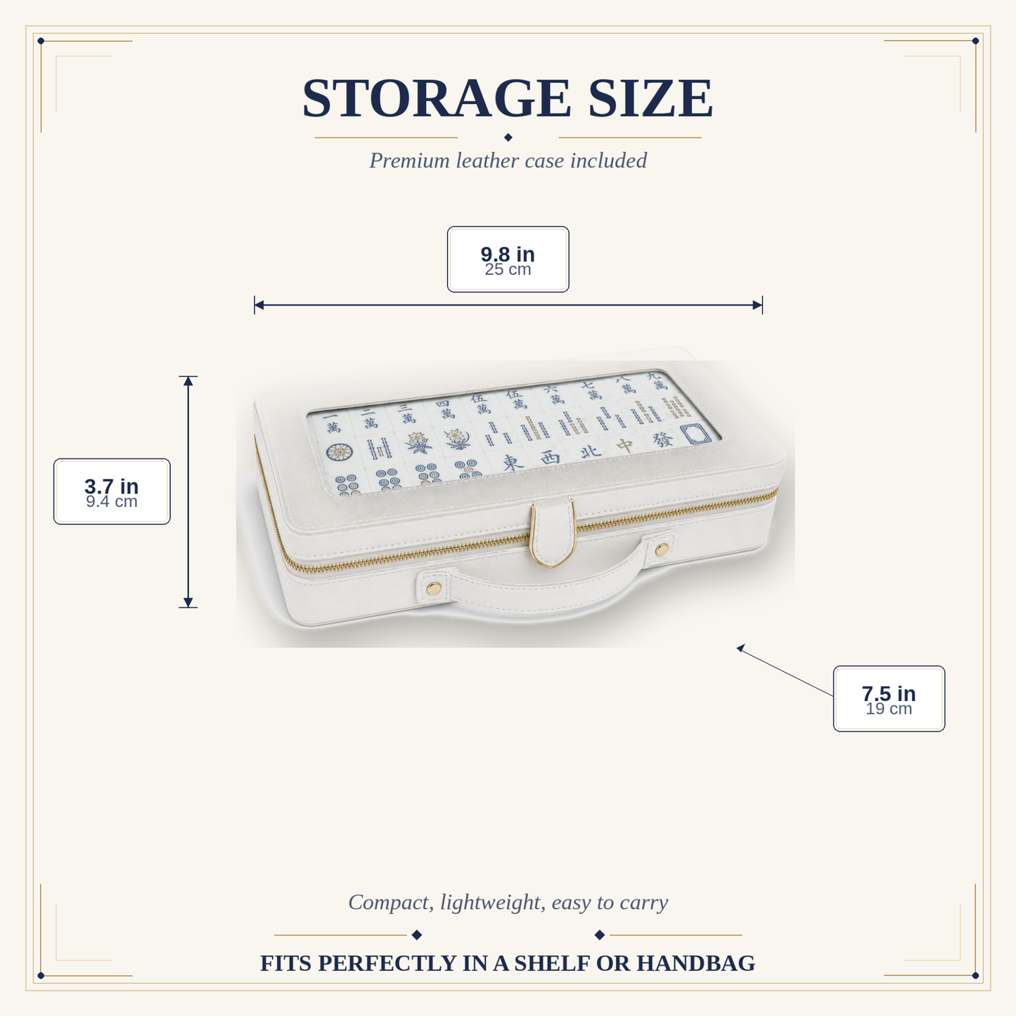 Gold Chrysanthemum American Mahjong Tile Set – 166 Tiles, Navy & Gold, with Display Case