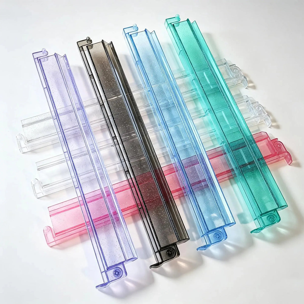 Clear Glitter 18" Mahjong Racks & Pushers (Set of 4) — full set flat lay, Mahjong Loft