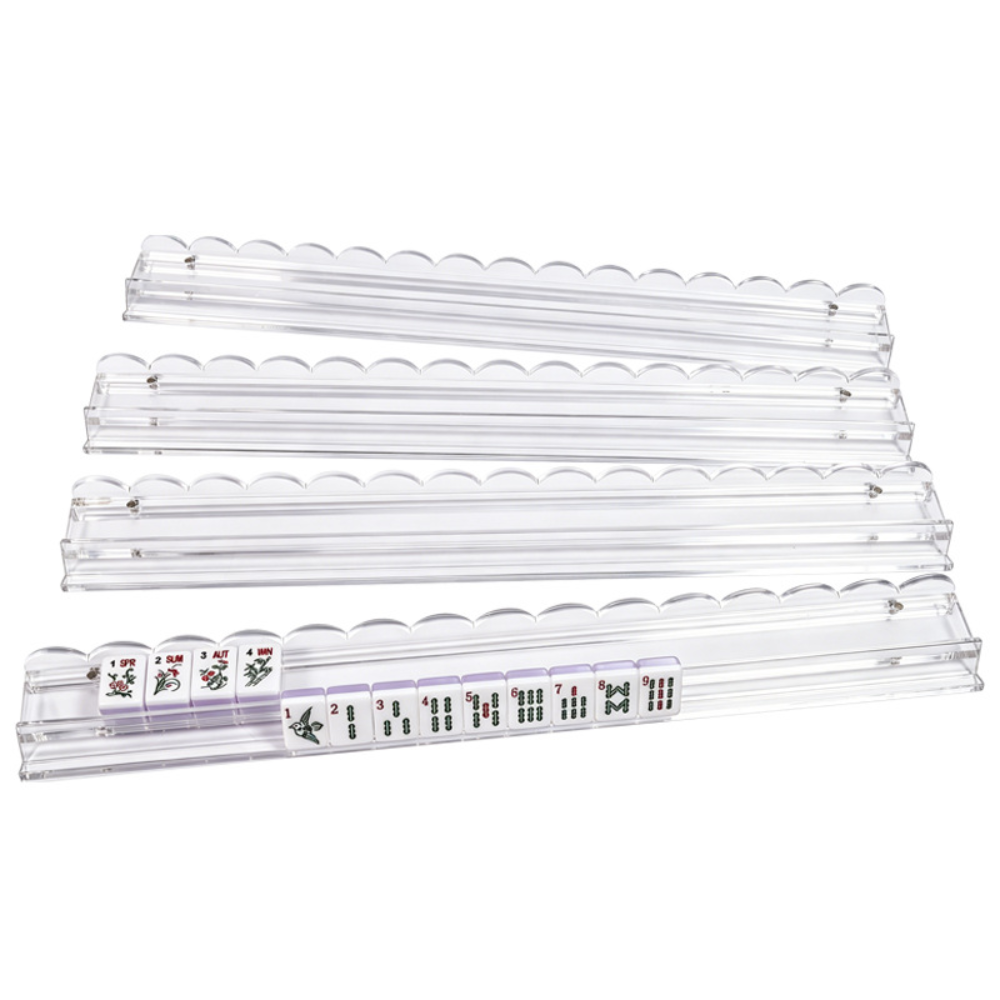 Scalloped Clear Acrylic Mahjong Racks & Pushers (Set of 4) — full set flat lay, Mahjong Loft