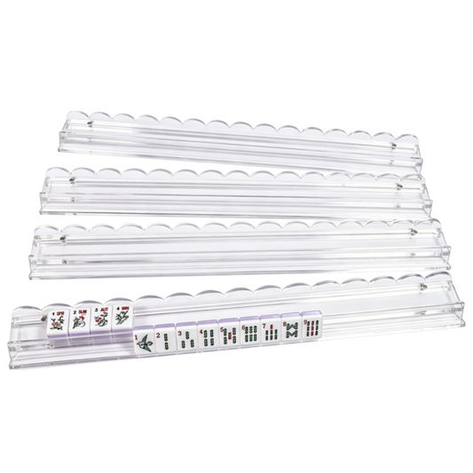 Scalloped Clear Acrylic Mahjong Racks & Pushers (Set of 4) — full set flat lay, Mahjong Loft