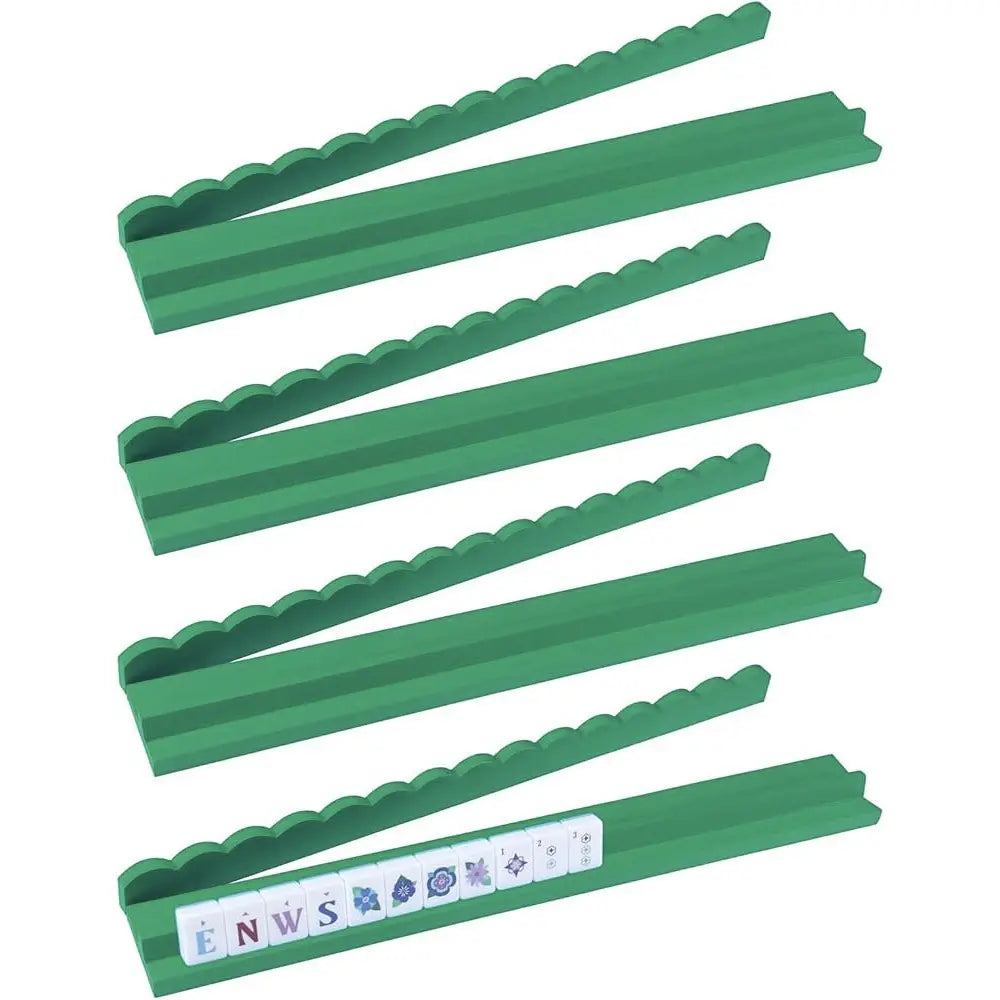 Soft Lacquer 20" Wooden Mahjong Racks & Pushers (Set of 4) — full set flat lay, Mahjong Loft