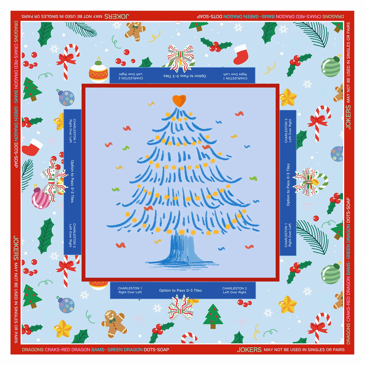 Christmas Tree Charleston Mahjong Mat mahjong mat — full flat lay, Mahjong Loft