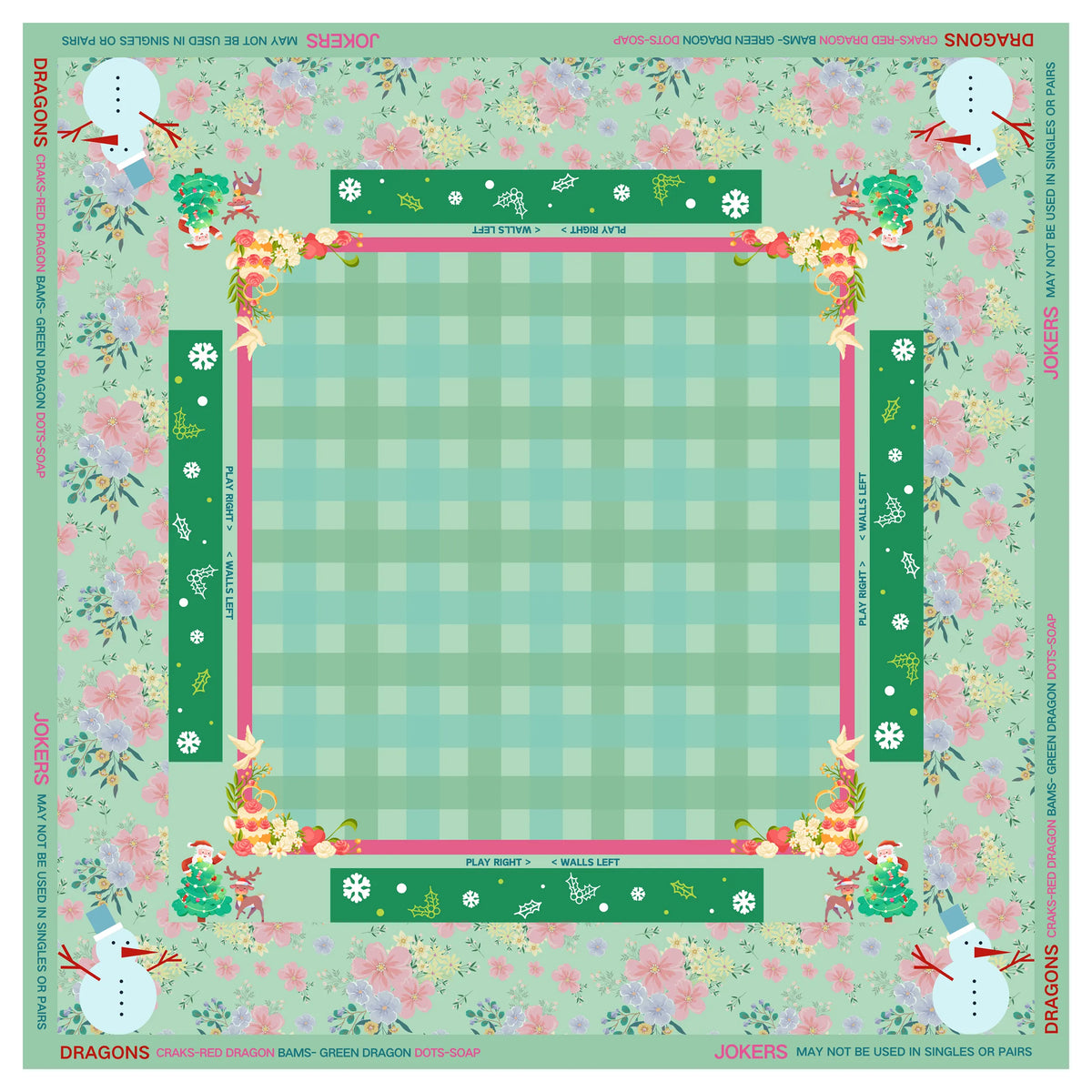 Mint Vintage Christmas Mahjong Mat mahjong mat — full flat lay, Mahjong Loft