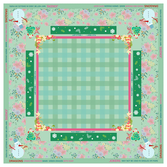 Mint Vintage Christmas Mahjong Mat mahjong mat — full flat lay, Mahjong Loft