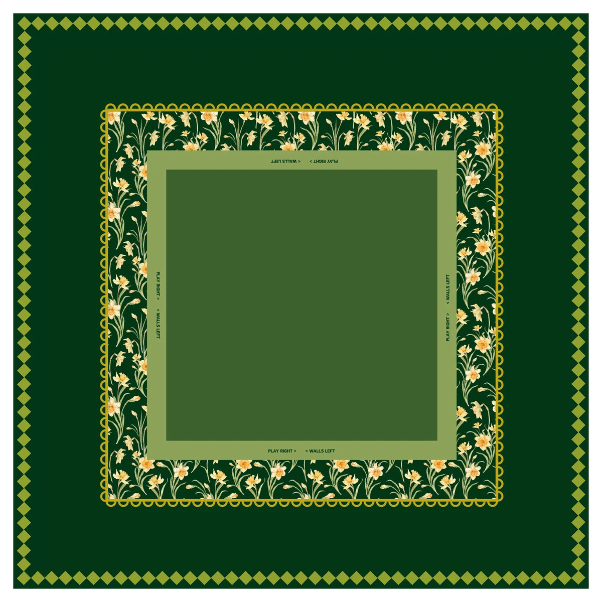 Hunter Green Daffodil Mahjong Mat mahjong mat — full flat lay, Mahjong Loft