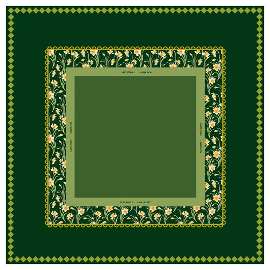Hunter Green Daffodil Mahjong Mat mahjong mat — full flat lay, Mahjong Loft