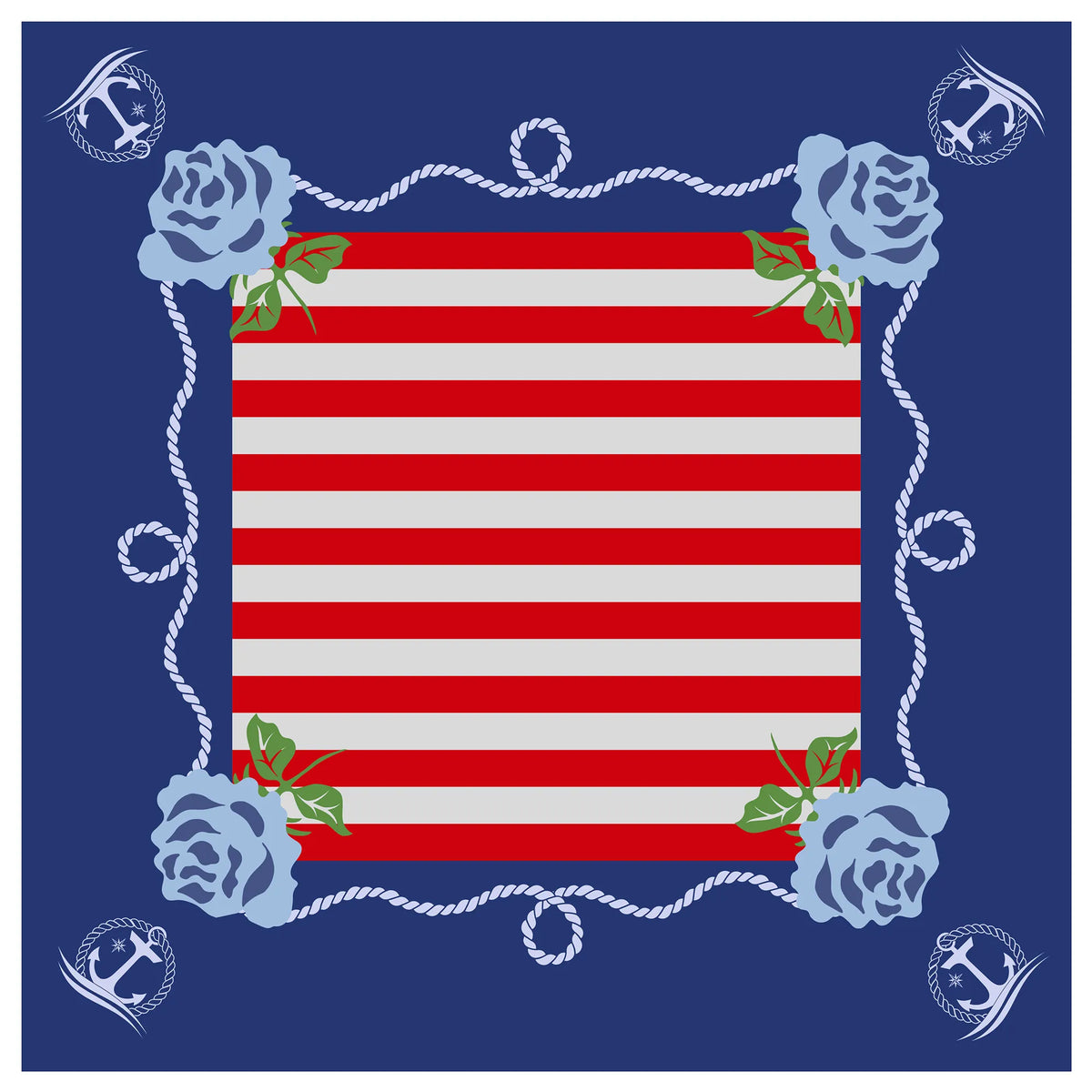 Nautical Anchor Stripe Mahjong Mat mahjong mat — full flat lay, Mahjong Loft