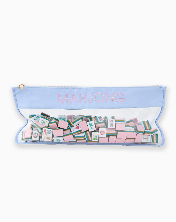 Light Blue Mahjong Tile Bag with Clear Bottom acrylic American mahjong tile backs — color and layer detail, Mahjong Loft