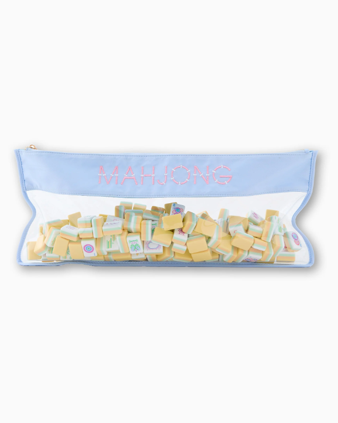 Light Blue Mahjong Tile Bag with Clear Bottom acrylic American mahjong set with accessories — pushers and case, Mahjong Loft