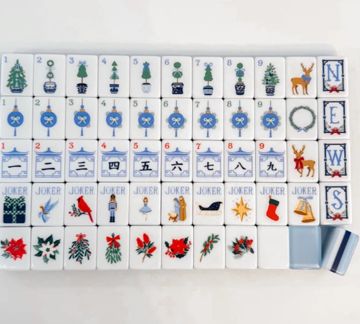 Frosted Blue Noel Acrylic American Mahjong Tile Set | Blue Christmas Holiday 160 Tiles