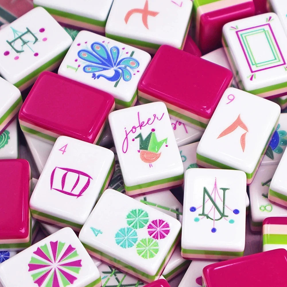 4-Tier Acrylic American Mahjong Set | 160 Tiles with Pink Travel Case