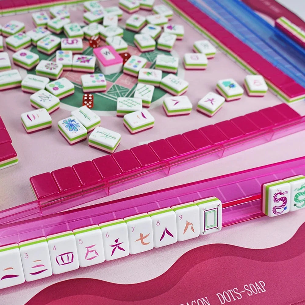 4-Tier Acrylic American Mahjong Set | 160 Tiles with Pink Travel Case