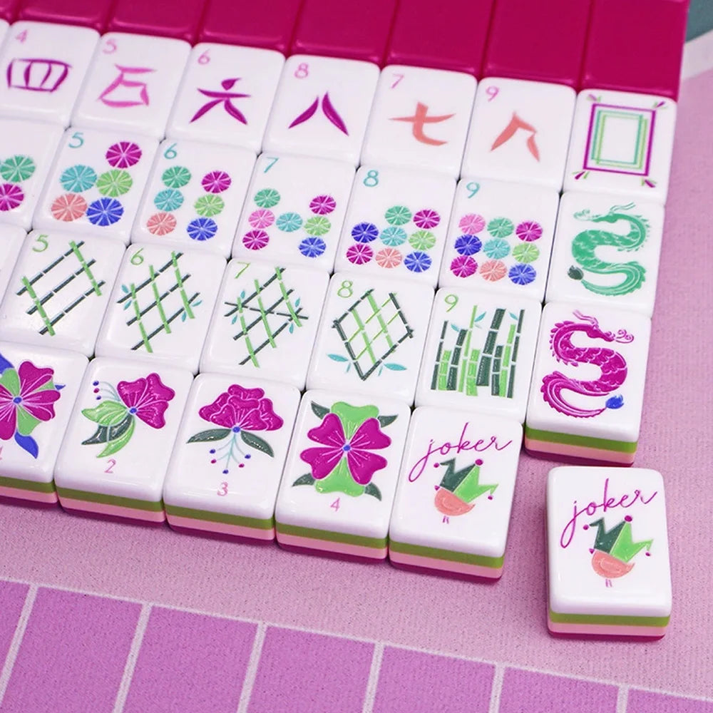 4-Tier Acrylic American Mahjong Set | 160 Tiles with Pink Travel Case