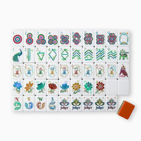 Amber Lotus burnt orange acrylic American mahjong tile set complete tile layout
