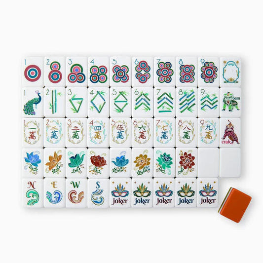 Amber Lotus burnt orange acrylic American mahjong tile set complete tile layout