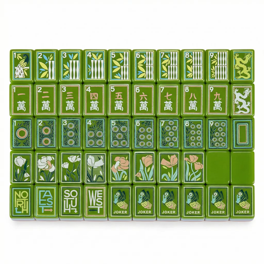 Artisan Grove artistic green and coral acrylic American mahjong tile set complete tile layout